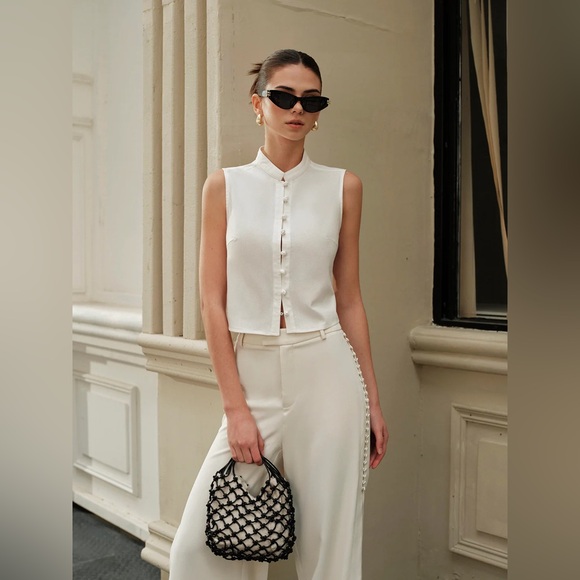 Cotton & Linen Round-Button Semi-Sheer Vest Commense S CC19 ‼️OLD MONEY - Picture 2 of 6